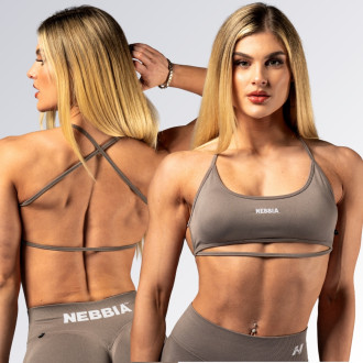 NEBBIA - Open-back sportovní podprsenka POWER 890 (light brown ash)