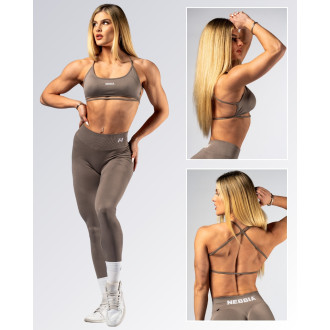 NEBBIA - Open-back sportovní podprsenka POWER 890 (light brown ash)