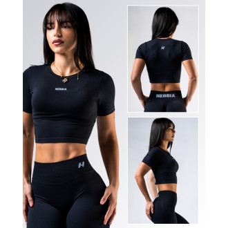 NEBBIA - Seamless crop top s krátkým rukávem POWER 891 (black)
