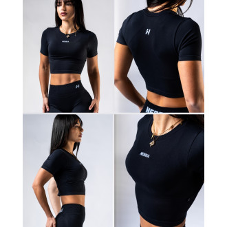 NEBBIA - Seamless crop top s krátkým rukávem POWER 891 (black)