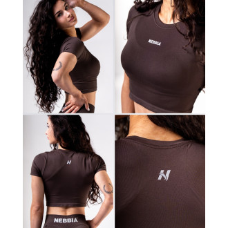 NEBBIA - Seamless crop top s krátkým rukávem POWER 891 (dark brown)