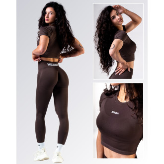 NEBBIA - Seamless crop top s krátkým rukávem POWER 891 (dark brown)