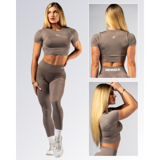 NEBBIA - Seamless crop top s krátkým rukávem POWER 891 (light brown ash)