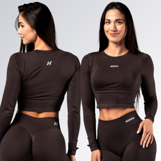 NEBBIA - Seamless crop top s dlouhým rukávem POWER 892 (dark brown)