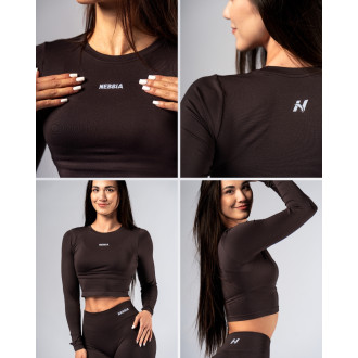 NEBBIA - Seamless crop top s dlouhým rukávem POWER 892 (dark brown)