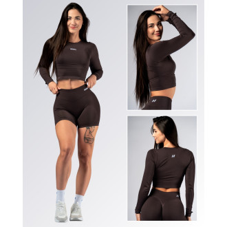 NEBBIA - Seamless crop top s dlouhým rukávem POWER 892 (dark brown)