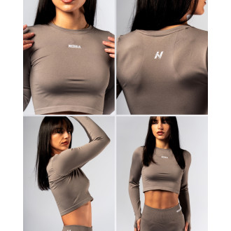 NEBBIA - Seamless crop top s dlouhým rukávem POWER 892 (light brown ash)