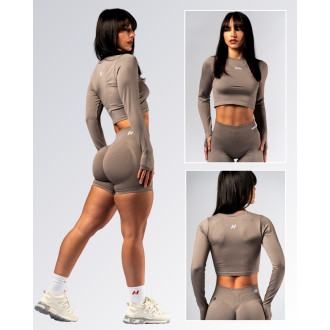 NEBBIA - Seamless crop top s dlouhým rukávem POWER 892 (light brown ash)