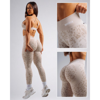 NEBBIA - Kompresní push-up legíny s leopardím vzorem PRIMAL 849 (CREAM LEOPARD)