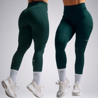 NEBBIA - High-waist tvarující legíny s kapsami PRIMAL 851 (DARK GREEN)