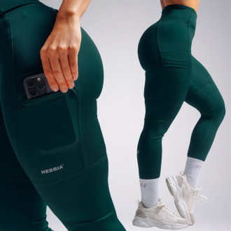 NEBBIA - High-waist tvarující legíny s kapsami PRIMAL 851 (DARK GREEN)