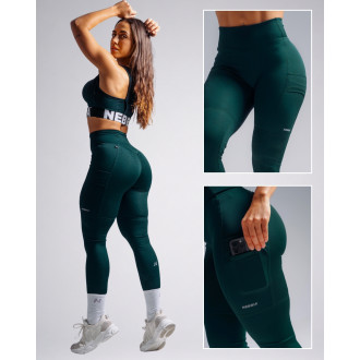 NEBBIA - High-waist tvarující legíny s kapsami PRIMAL 851 (DARK GREEN)