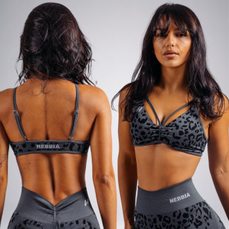 NEBBIA - Medium support sportovní podprsenka s leopardím vzorem PRIMAL 854 (BLACK LEOPARD)