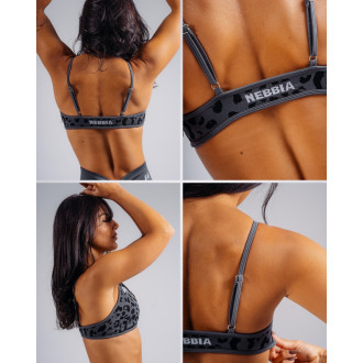 NEBBIA - Medium support sportovní podprsenka s leopardím vzorem PRIMAL 854 (BLACK LEOPARD)