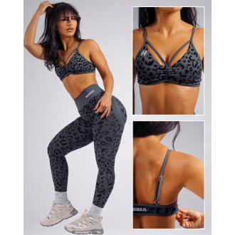 NEBBIA - Medium support sportovní podprsenka s leopardím vzorem PRIMAL 854 (BLACK LEOPARD)