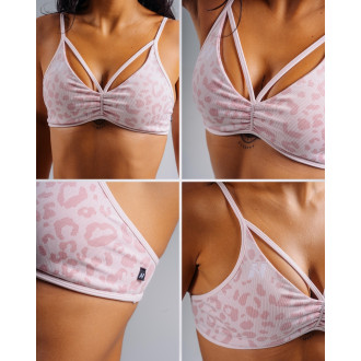 NEBBIA - Medium support sportovní podprsenka s leopardím vzorem PRIMAL 854 (PINK LEOPARD)