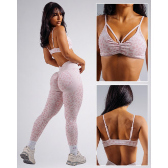 NEBBIA - Medium support sportovní podprsenka s leopardím vzorem PRIMAL 854 (PINK LEOPARD)