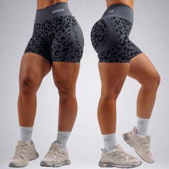 NEBBIA - Kompresní push-up šortky s leopardím vzorem PRIMAL 856 (BLACK LEOPARD)