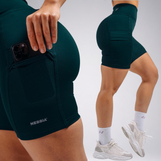 NEBBIA - High-waist šortky s kapsami PRIMAL 858 (DARK GREEN)