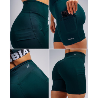 NEBBIA - High-waist šortky s kapsami PRIMAL 858 (DARK GREEN)