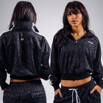 NEBBIA - Half-zip mikina s leopardím vzorem PRIMAL 866 (BLACK LEOPARD)