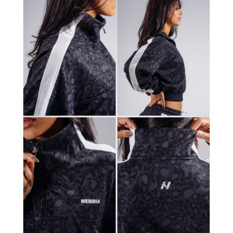 NEBBIA - Half-zip mikina s leopardím vzorem PRIMAL 866 (BLACK LEOPARD)