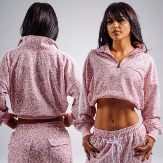 NEBBIA - Half-zip mikina s leopardím vzorem PRIMAL 866 (PINK LEOPARD)