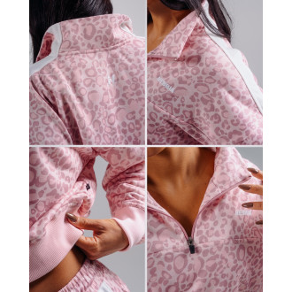 NEBBIA - Half-zip mikina s leopardím vzorem PRIMAL 866 (PINK LEOPARD)