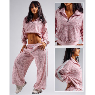 NEBBIA - Half-zip mikina s leopardím vzorem PRIMAL 866 (PINK LEOPARD)