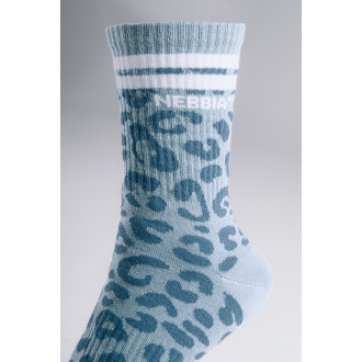 NEBBIA - Crew ponožky s leopardím vzorem PRIMAL 106 (BLUE LEOPARD)