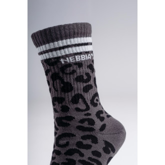 NEBBIA - Crew ponožky s leopardím vzorem PRIMAL 106 (BLACK LEOPARD)