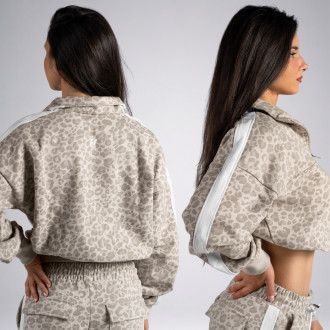 NEBBIA - Half-zip mikina s leopardím vzorem PRIMAL 866 (CREAM LEOPARD)