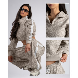 NEBBIA - Half-zip mikina s leopardím vzorem PRIMAL 866 (CREAM LEOPARD)