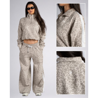 NEBBIA - Half-zip mikina s leopardím vzorem PRIMAL 866 (CREAM LEOPARD)