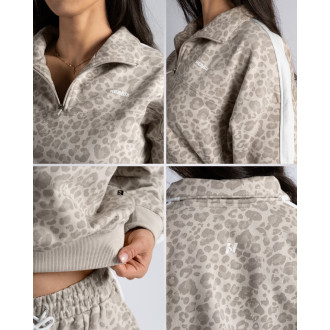 NEBBIA - Half-zip mikina s leopardím vzorem PRIMAL 866 (CREAM LEOPARD)