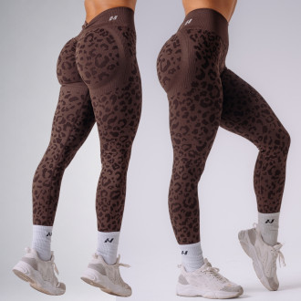 NEBBIA - Kompresní push-up legíny s leopardím vzorem PRIMAL 849 (DARK BROWN)