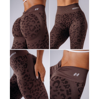 NEBBIA - Kompresní push-up legíny s leopardím vzorem PRIMAL 849 (DARK BROWN)