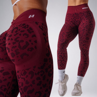 NEBBIA - Kompresní push-up legíny s leopardím vzorem PRIMAL 849 (BORDO)
