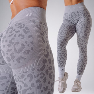 NEBBIA - Kompresní push-up legíny s leopardím vzorem PRIMAL 849 (LIGHT GREY)