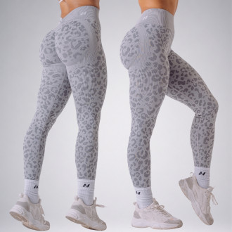 NEBBIA - Kompresní push-up legíny s leopardím vzorem PRIMAL 849 (LIGHT GREY)