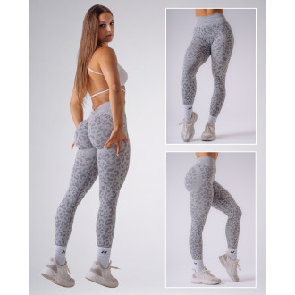 NEBBIA - Kompresní push-up legíny s leopardím vzorem PRIMAL 849 (LIGHT GREY)