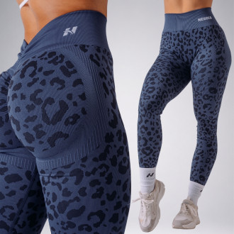 NEBBIA - Kompresní push-up legíny s leopardím vzorem PRIMAL 849 (DARK BLUE)