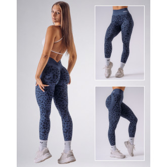 NEBBIA - Kompresní push-up legíny s leopardím vzorem PRIMAL 849 (DARK BLUE)