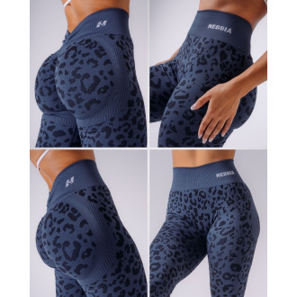 NEBBIA - Kompresní push-up legíny s leopardím vzorem PRIMAL 849 (DARK BLUE)